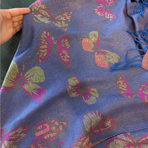 Pashmina large reversible butterfly pink-purple sparkly fringe wrap shawl scarf - Picture 10 of 10